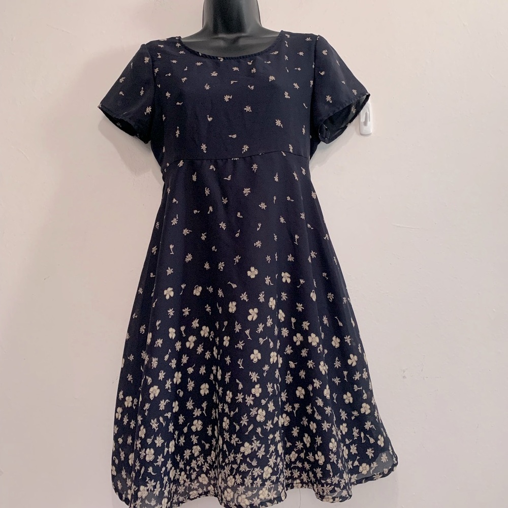 Vintage The Limited Navy Floral Chiffon Dress Size 16